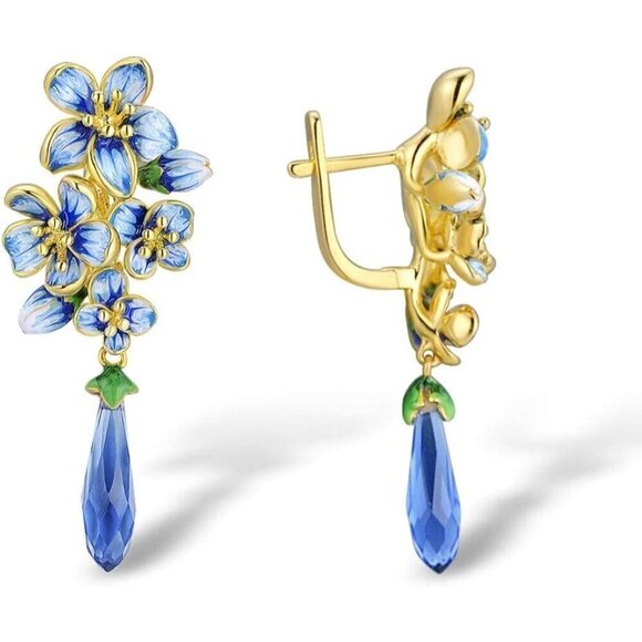 Women Blue Santuzza Sterling Silver Gemstone Enamel Flower Earrings - Picture 2 of 6